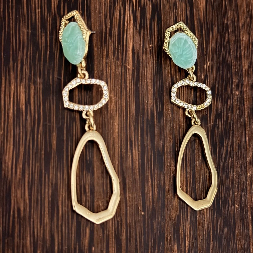 Unbranded Geometric Drop Earrings Womens OS Gold Mint Green CZ Accents